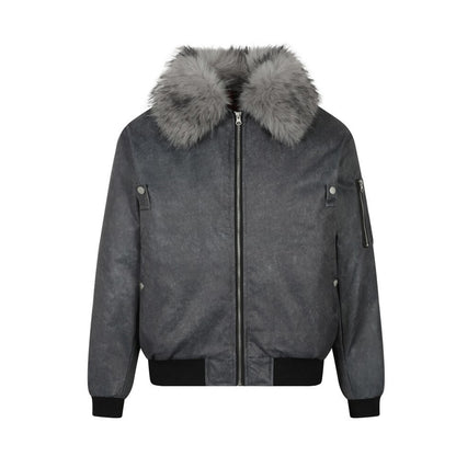 Detachable Fake Fur Collar PU Leather Jacket WN21935