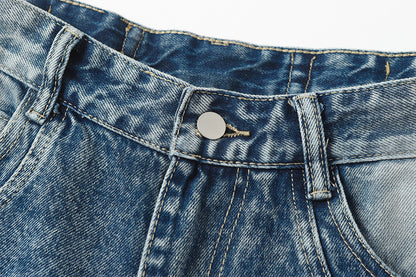Washed Damage Splice Wide Leg Denim Jeans WN25742