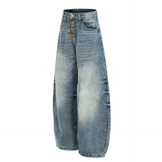 Washed Whisker Curved Denim Jeans WN25970