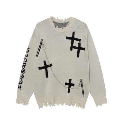 Gothic Cross Jacquard Oversize Knit Sweater WN21053