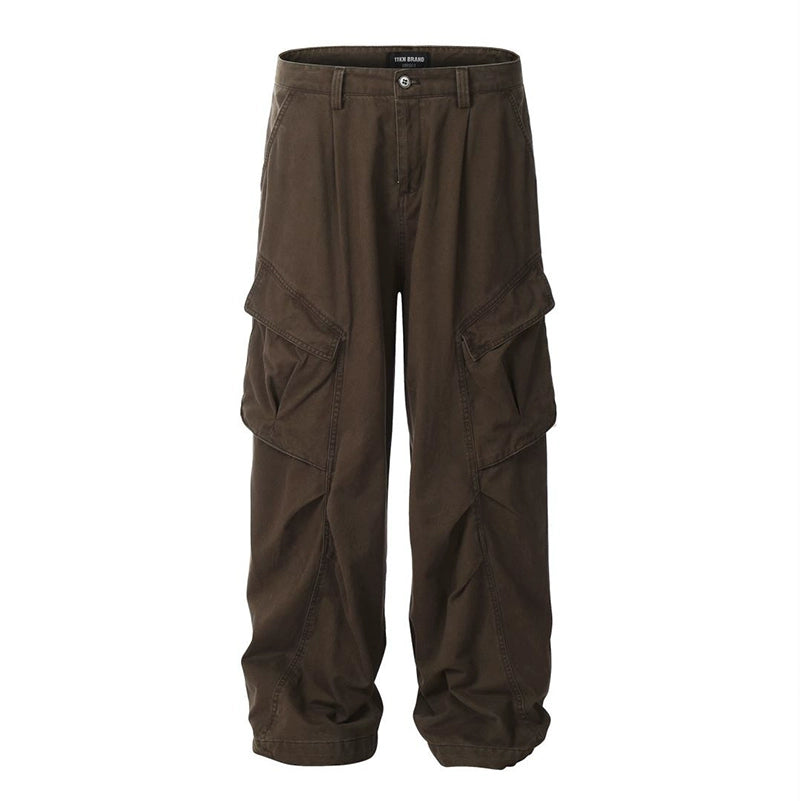 Pleated Design Wide Leg Cargo Pants WN7572