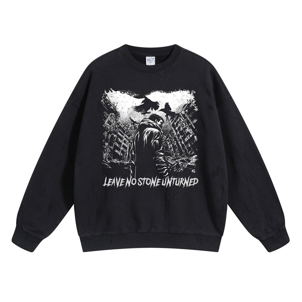 Washed Print Oversize Round Neck Sweatshirt WN9998