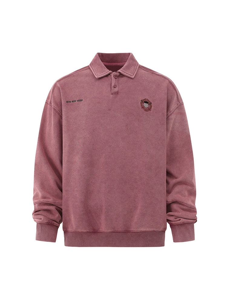 Embroidered Lapel Pullover Long Sleeve Polo Shirt WN20242