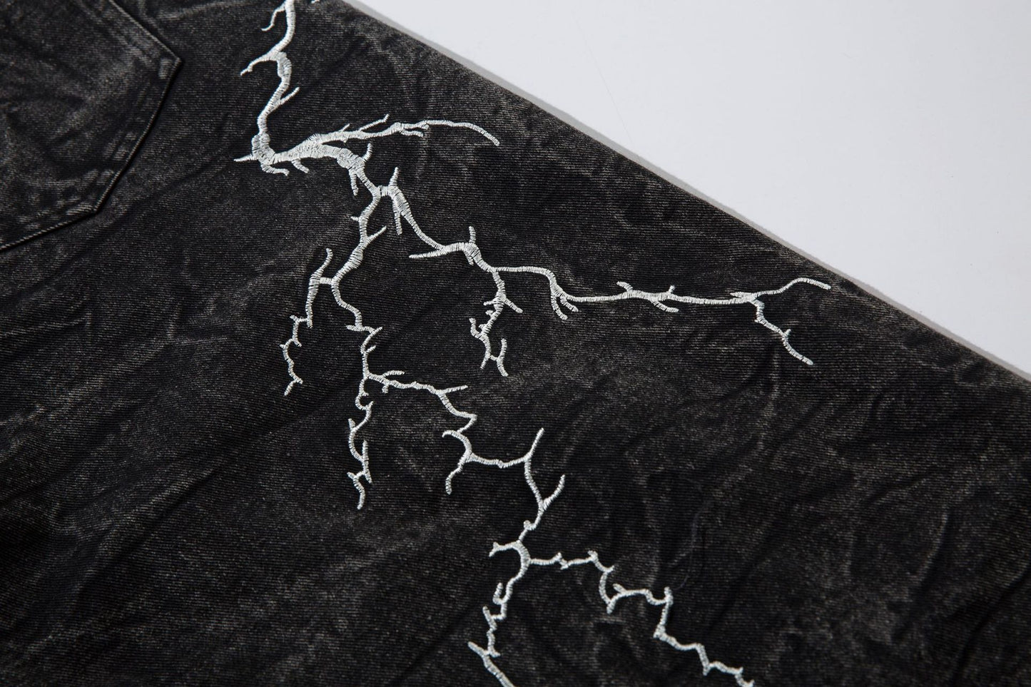 Washed Flare Lightning Embroidery Wide-Leg Denim Jeans WN12663