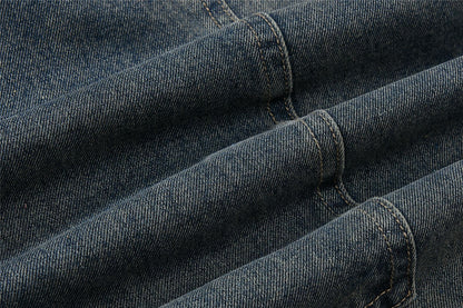 Washed Damage Multi-Pocket Curved Leg Denim Jeans WN26807