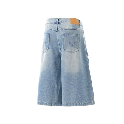 Wash Damage Straight Wide Leg Denim Jeans WN25646