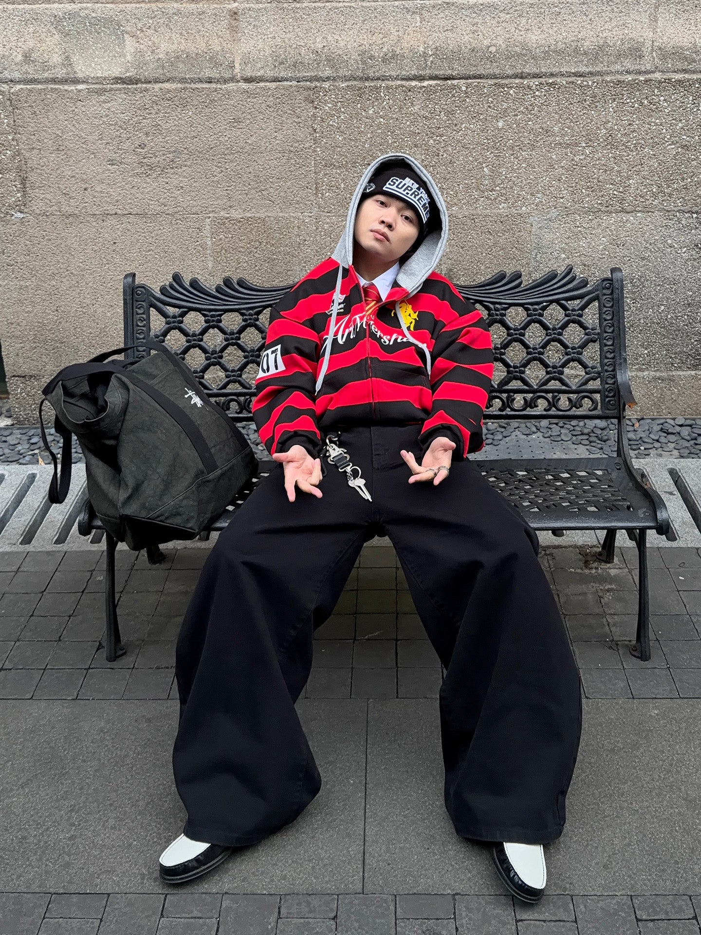 Stripe Graphic Logo Oversize Zipper Hoodie WN24403