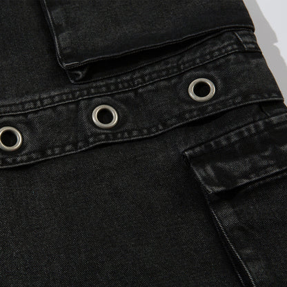 Washed Eyelet Cargo Denim Jeans WN25447