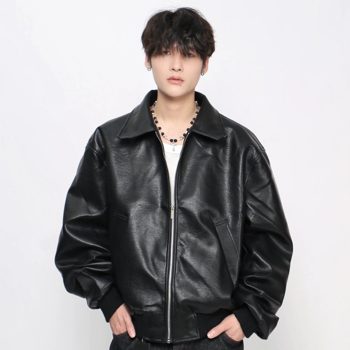 Lychee Texture PU Leather Zipper Jacket WN21022