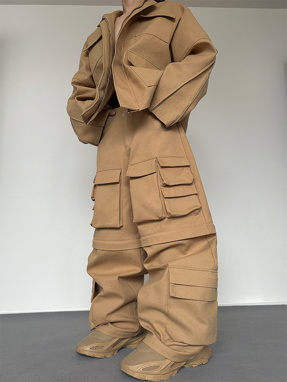 Heavyweight Canvas Oversize Jacket & Detachable Wide-Leg Cargo Pants Setup WN15149