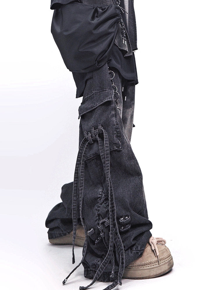 Multi Pocket Flare Cargo Denim Jeans WN23976