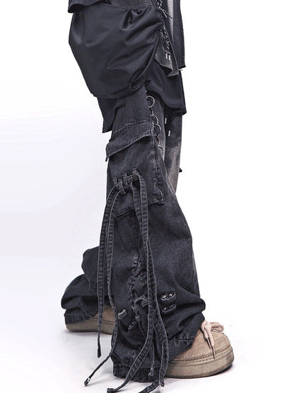 Multi Pocket Flare Cargo Denim Jeans WN23976