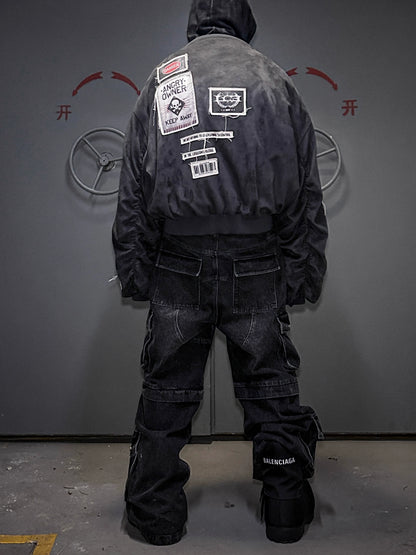 Multi Pocket Washed Heavyweight Cargo Denim Jeans WN20840