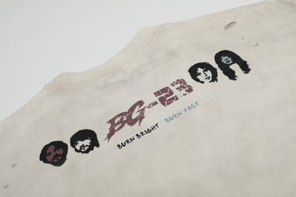 Graphic Print Dirty Dye Damage Short Sleeve T-Shirt WN25586