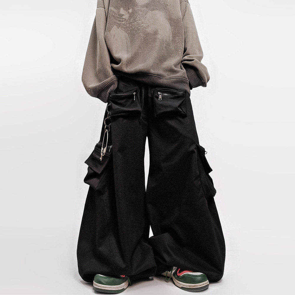 Curved Cut Wide Leg Cargo Pants WN23978