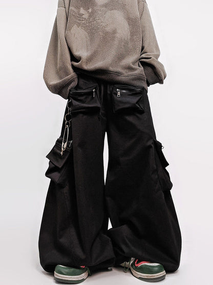 Curved Cut Wide Leg Cargo Pants WN23978