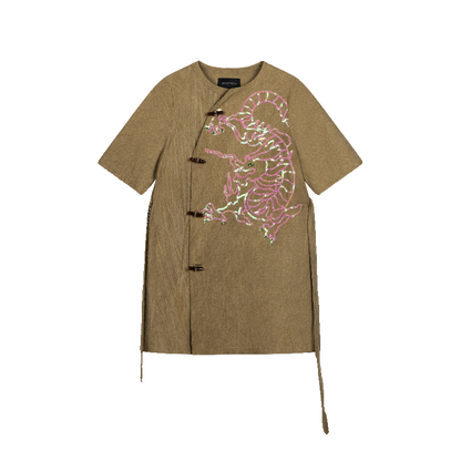 Chinese Style Dragon Embroidery Short Sleeve T-Shirt WN18860