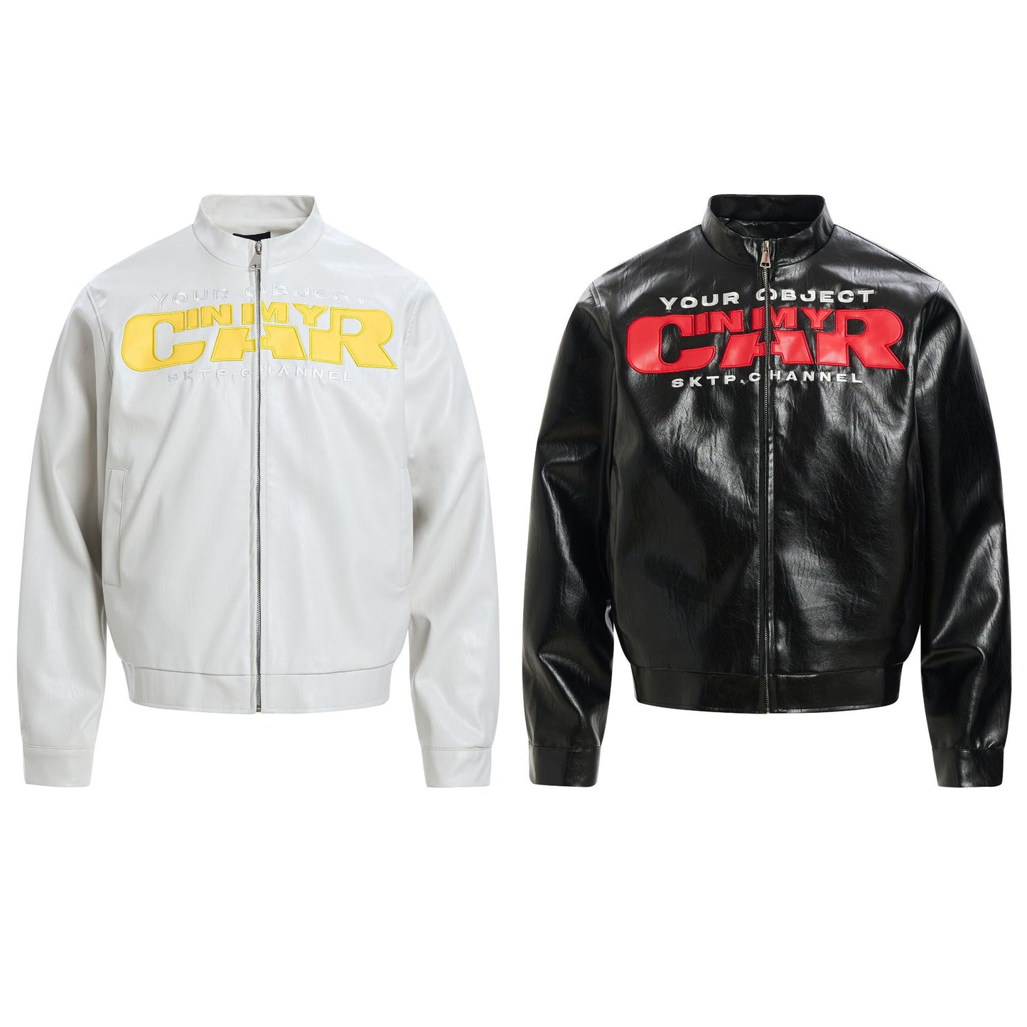 Deconstruction Letter Patch PU Leather Jacket WN25981