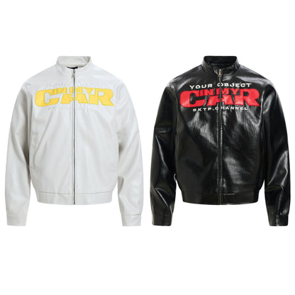 Deconstruction Letter Patch PU Leather Jacket WN25981