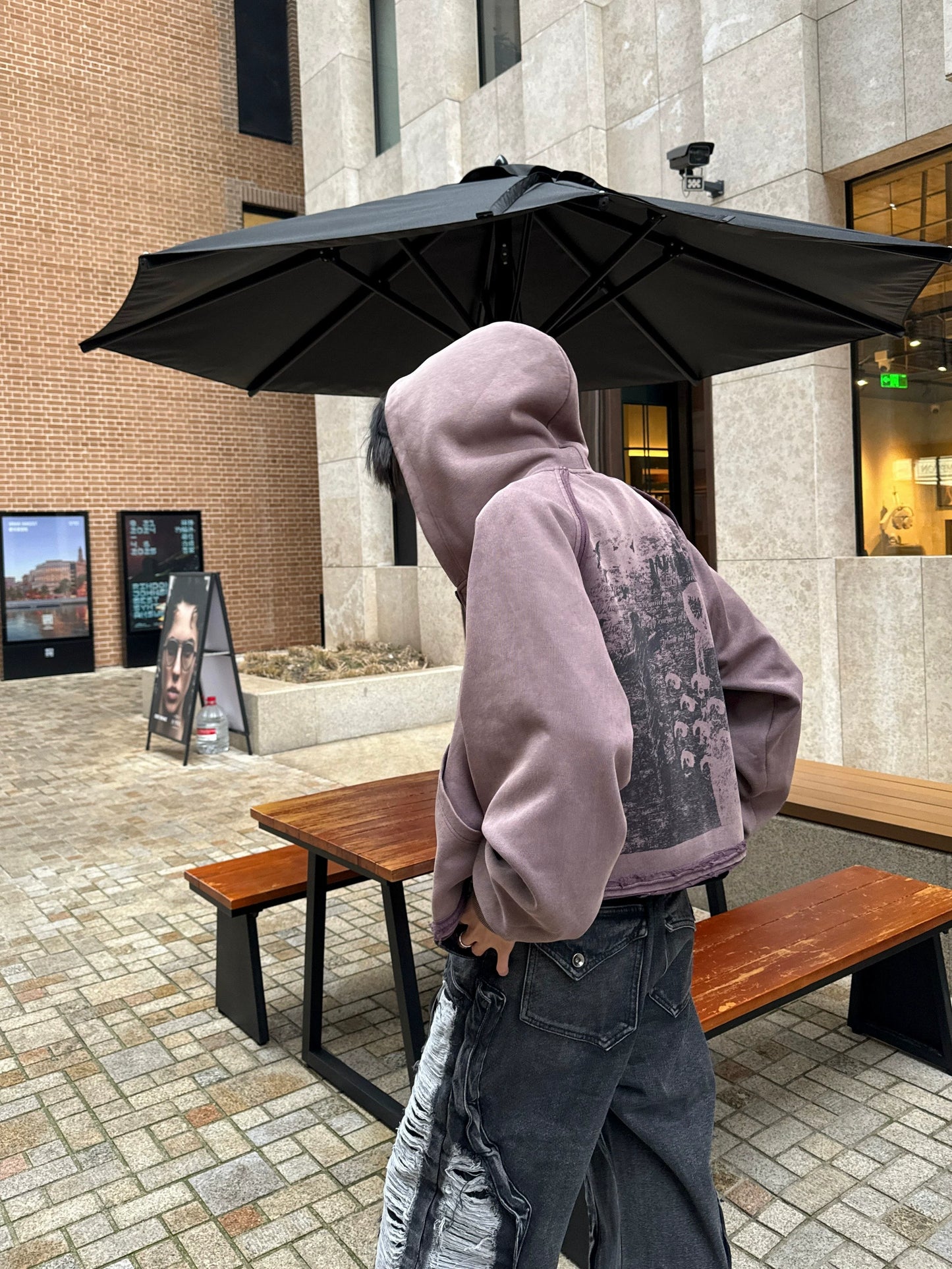 Graphic Print Wash Zipper Hoodie WN20737