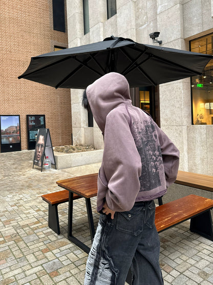 Graphic Print Wash Zipper Hoodie WN20737