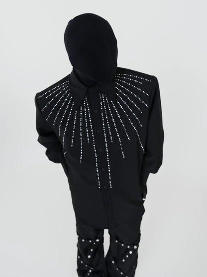 Rhinestone Oversize Long Sleeve Shirt WN17292