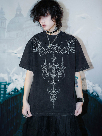 Washed Graphic Print Oversize Short Sleeve T-Shirt WN15993