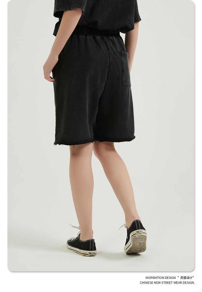 Washed Vintage Raw Edge Short Sweatpants WN6628
