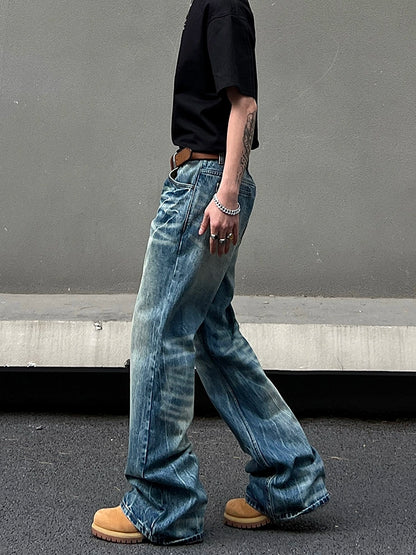 Ice Blue Lightning Pattern Flare Denim Jeans WN19467