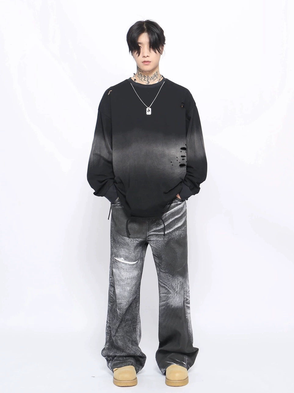 Damage Hem Oversize Long Sleeve T-Shirt WN10899