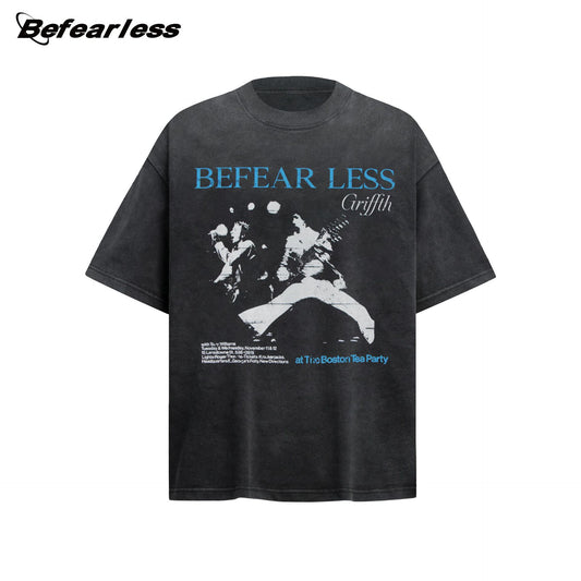 Washed Rock Band Print Boxy Oversize Short Sleeve T-Shirt WN26410