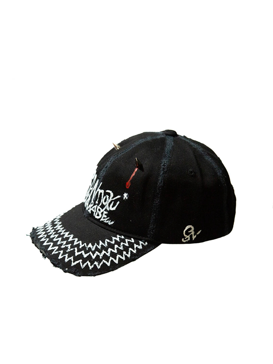 Graffiti Damage Dripping Blood Rivet Curved-Brim Cap WN21127