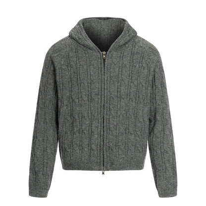 Twist Knit Hooded Oversize Knit Cardigan WN24373