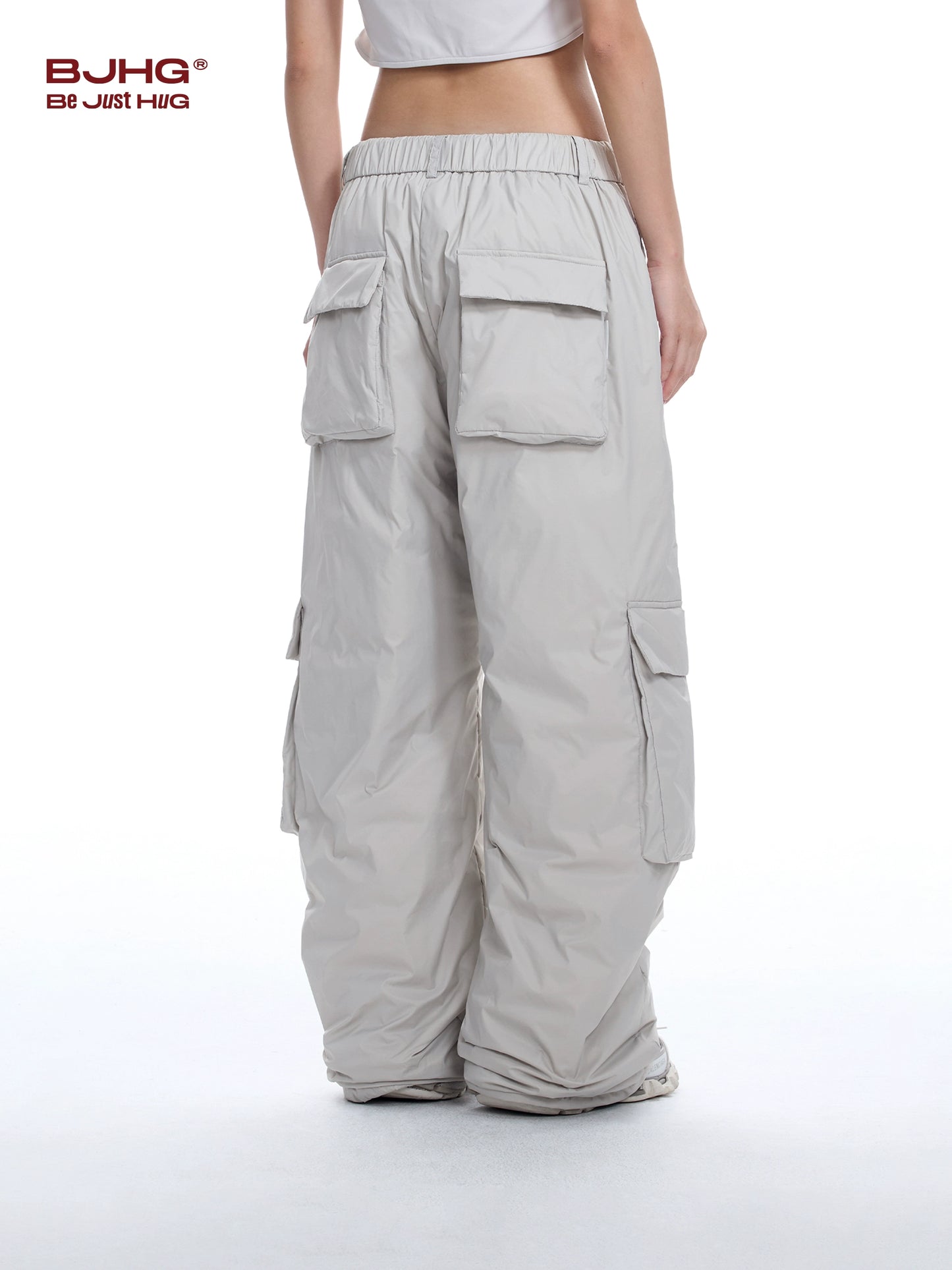 White Duck Down Filling Wide Leg Cargo Pants WN9820