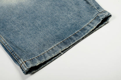 Washed Whisker Curved Denim Jeans WN25970