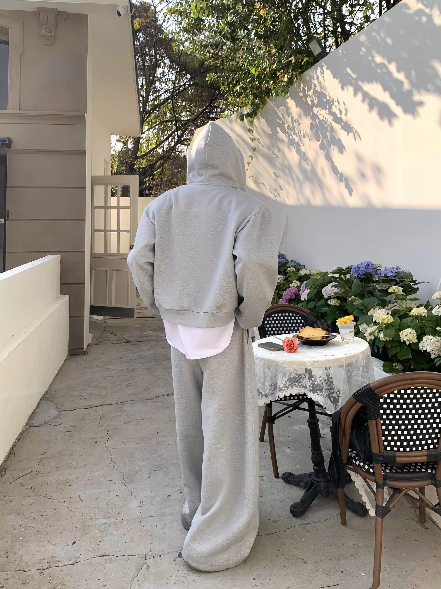 Drawstring Zipper Hoodie & Wide-leg Sweatpants Setup WN19870