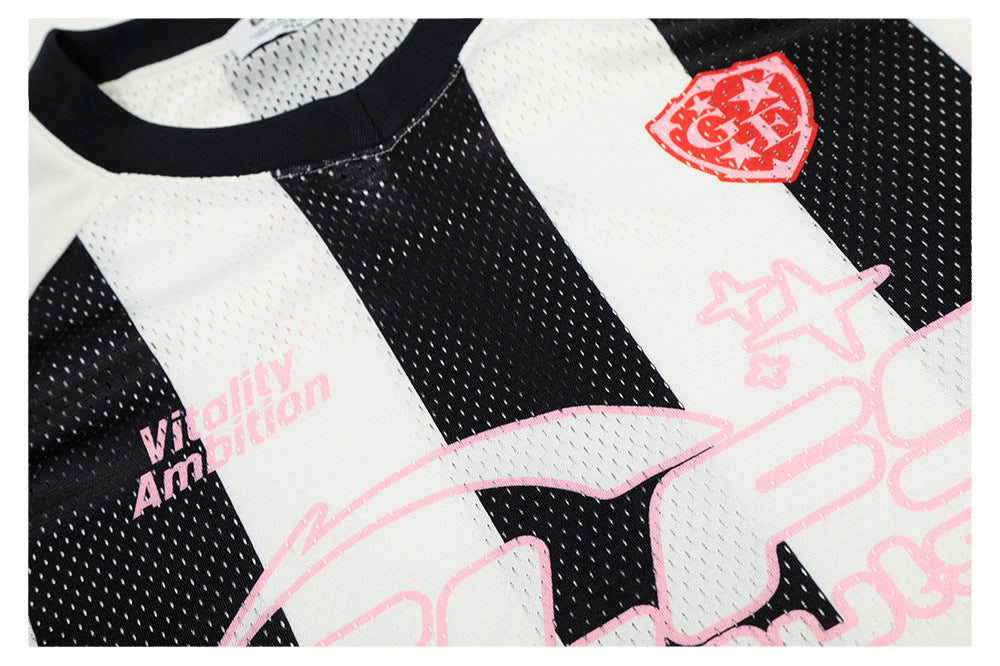 Sporty Mesh Striped V-Neck Long Sleeve T-Shirt WN26466