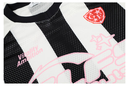 Sporty Mesh Striped V-Neck Long Sleeve T-Shirt WN26466