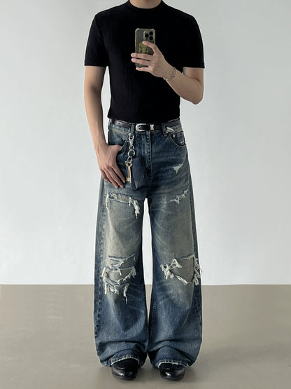 Washed Wide Leg Denim Jeans WN21206