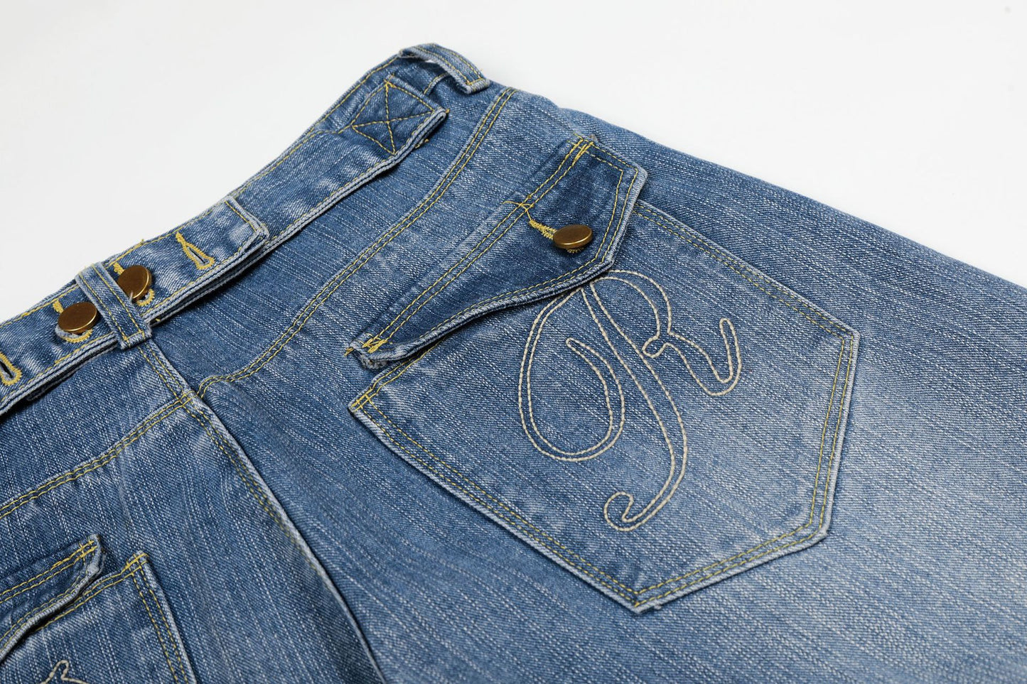Washed Logo Embroidery Wide Leg Denim Jeans WN25548