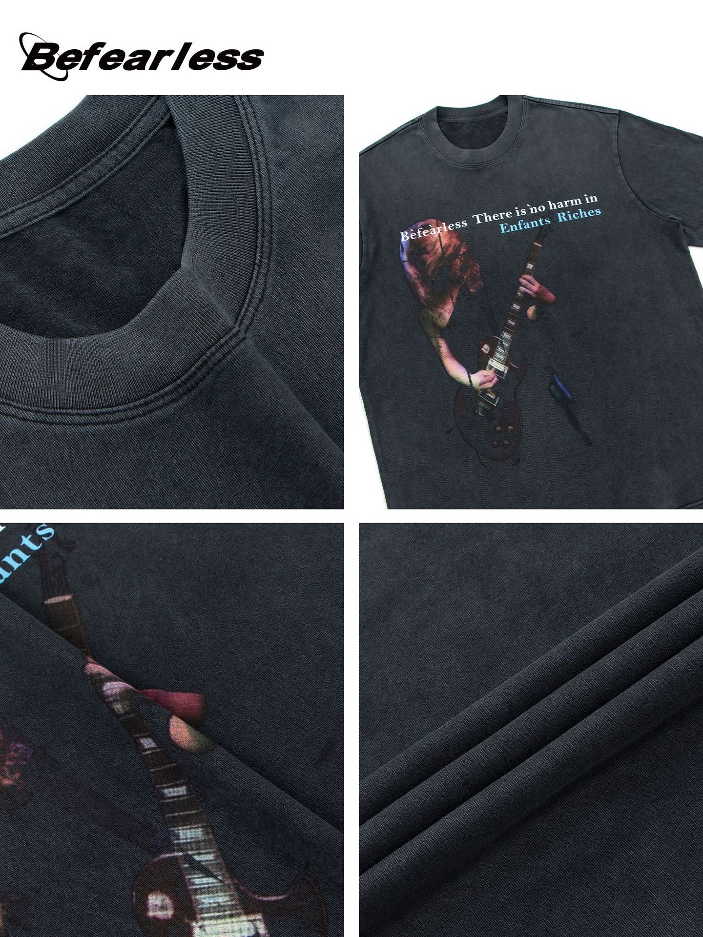 Washed Rock Guitarist Graphic Oversize Short Sleeve T-Shirt WN26365