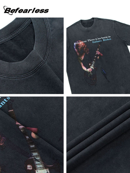 Washed Rock Guitarist Graphic Oversize Short Sleeve T-Shirt WN26365