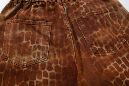 Reptile Print Wide Leg Denim Half Jeans WN28029