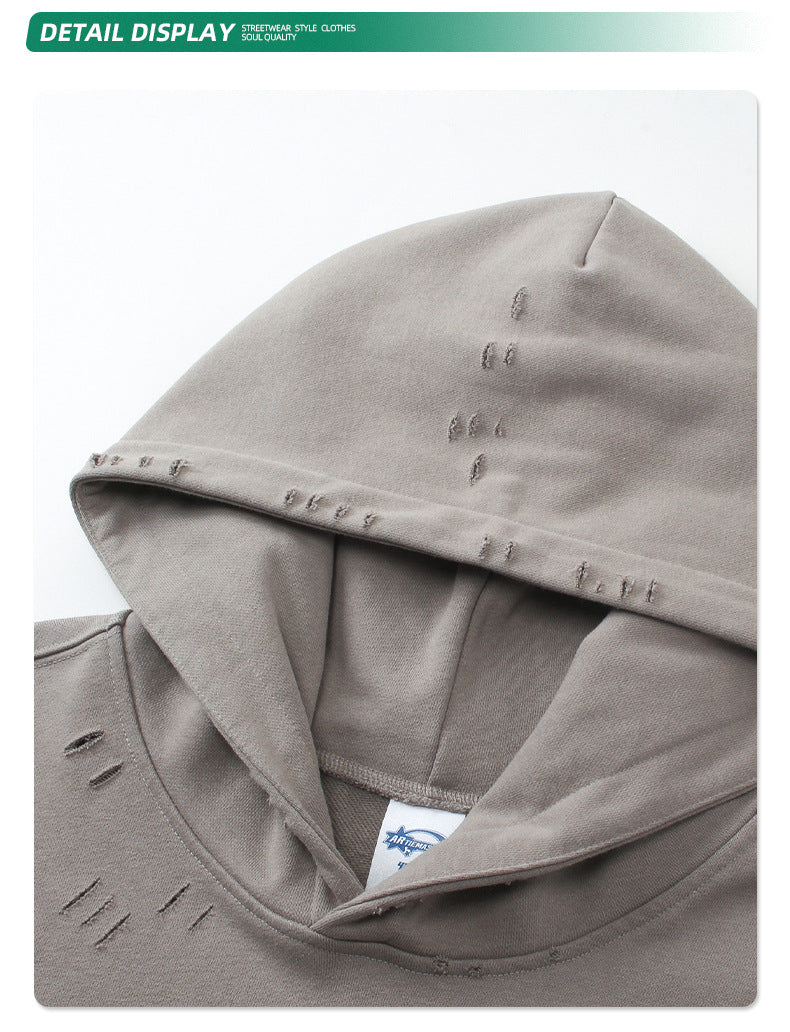 Oversize Zipper Design Damage Hoodie WN9979