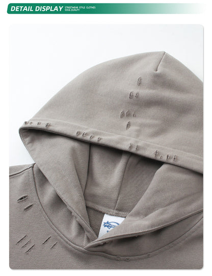Oversize Zipper Design Damage Hoodie WN9979