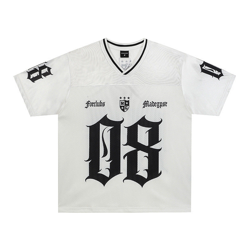 Satin Racing Print V-Neck Oversize Short Sleeve T-Shirt WN25594