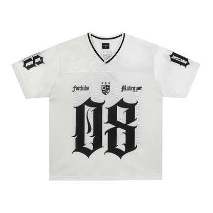 Satin Racing Print V-Neck Oversize Short Sleeve T-Shirt WN25594