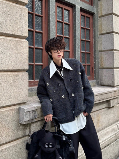 Hand-Beaded Flower Oversize Knit Cardigan WN23183