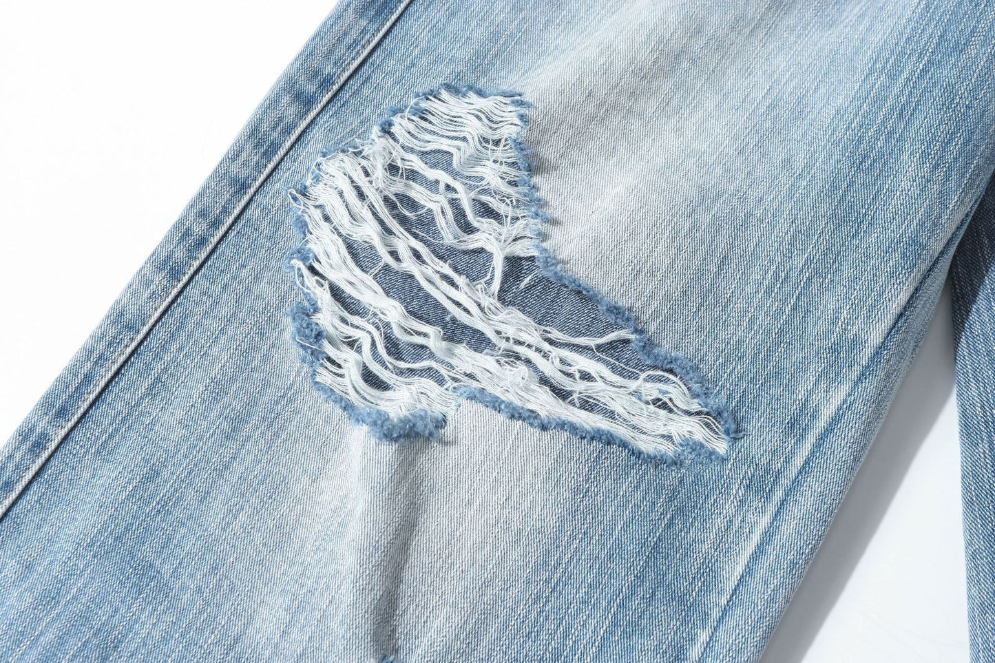 Damage Whisker Washed Wide Leg Denim Jeans WN25948