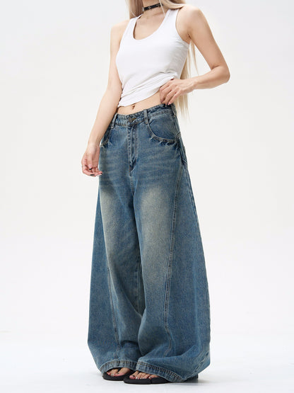 Washed Wide Leg Denim Jeans WN8450